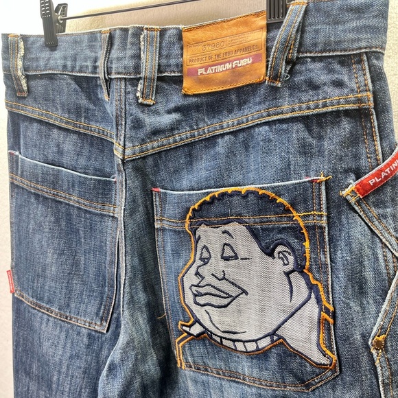 Fubu Platinum Fat Albert Y2K Baggy Leg Jeans Mens 32/34 Blue Denim 90s Vintage - Picture 1 of 11